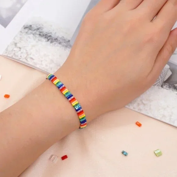Miyuki Tila Bead Rainbow bracelet - Picture 2 of 5
